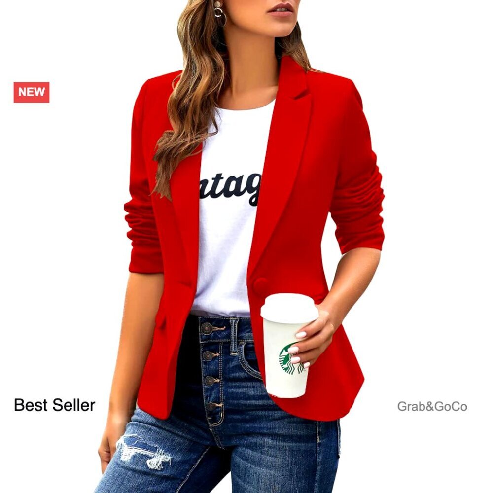 Long Sleeve Lapel Blazer Slim Fit Office Professional Work Jacket Chic
